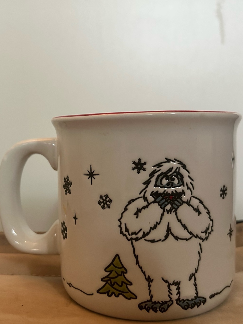 White abominable snowman Ceramic Mug with Red Rim
